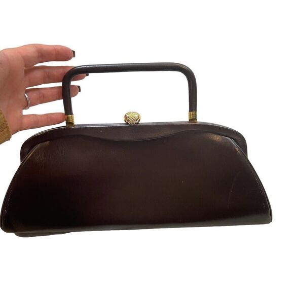 Vintage‎ Triangle New York Brown Leather Handbag Classic Style - Picture 1 of 16